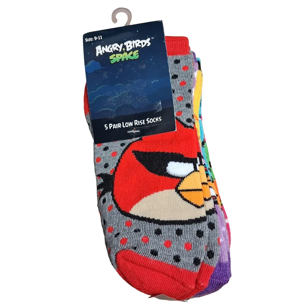 Angry Birds Space Low Rise Socks 5-Pair Pack Size 9-11 Multicolor Cartoon New